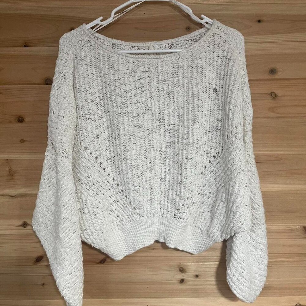 Anthropology White Cropped Knit Sweater